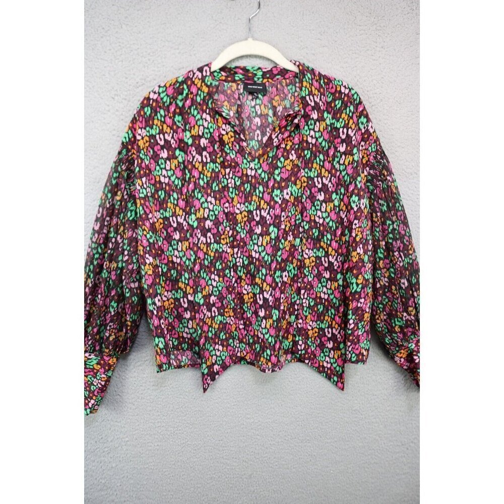 Who What Wear Long Balloon Sleeves Blouse-Tie Front-Size Medium